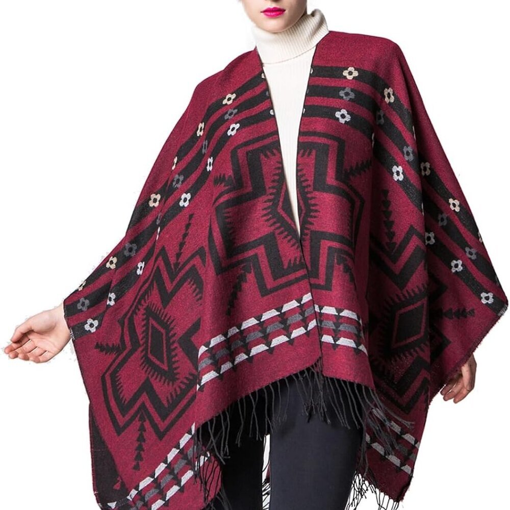 Women's Shawl Wraps Open Front Poncho Cape Oversized Sweaters Casual Cardigan Sh - Picture 3 of 7